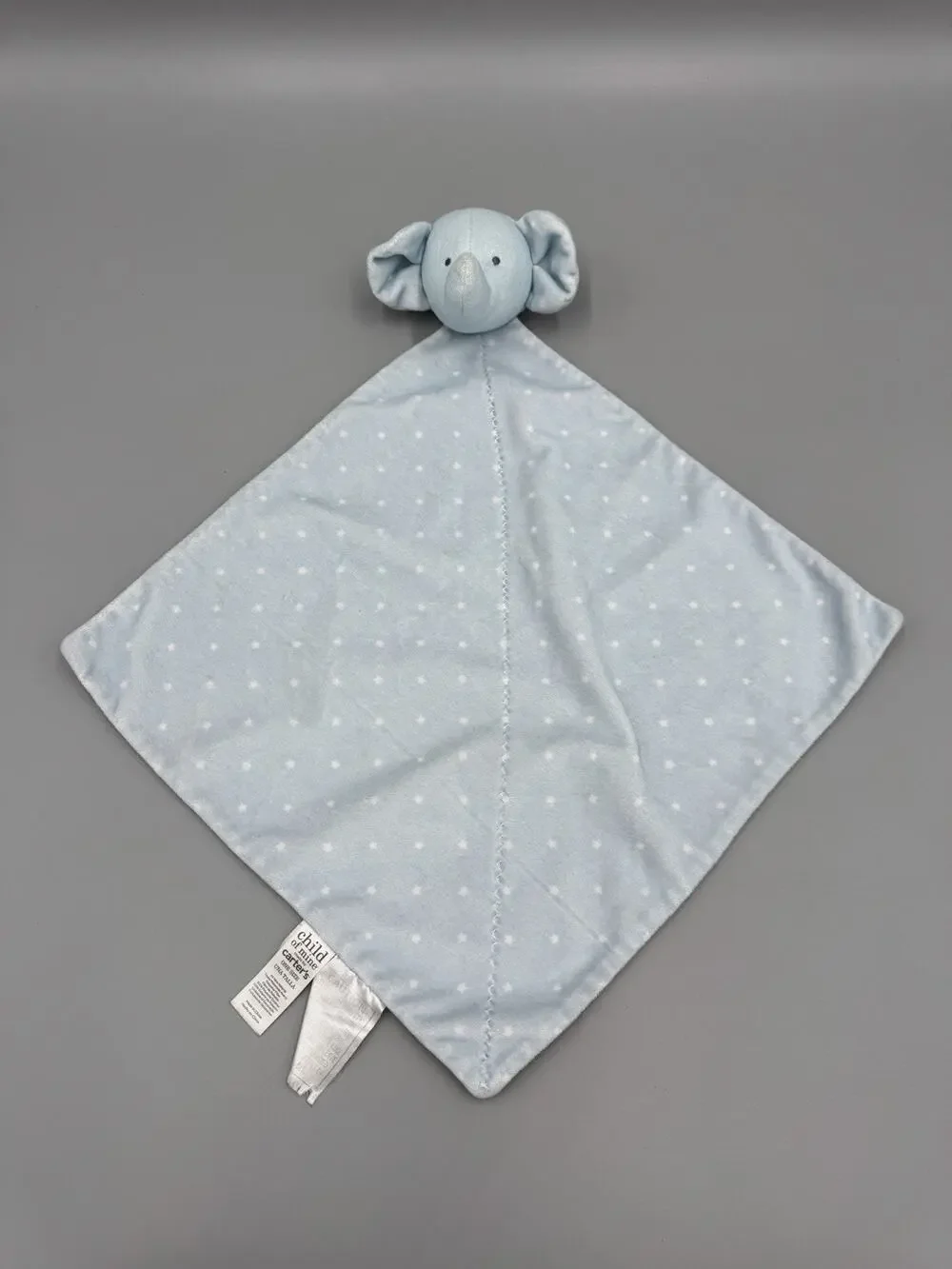 Carters Child Of Mine Elephant Lovey Rattle Blue Security Blanket Polka Dots